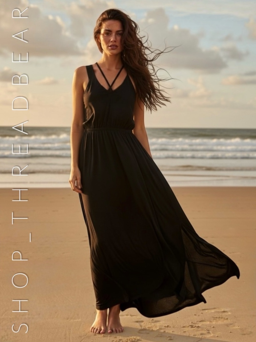 NWT [Lascana X Venus] Black Stretchy Strappy Cross Sleeveless V Maxi Dress | XS